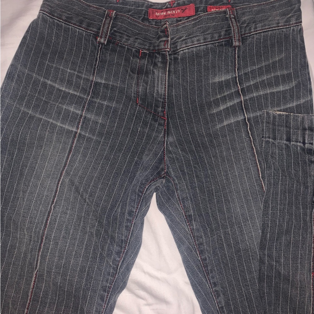 Vintage miss sixty pin stripe mid rise flared jeans